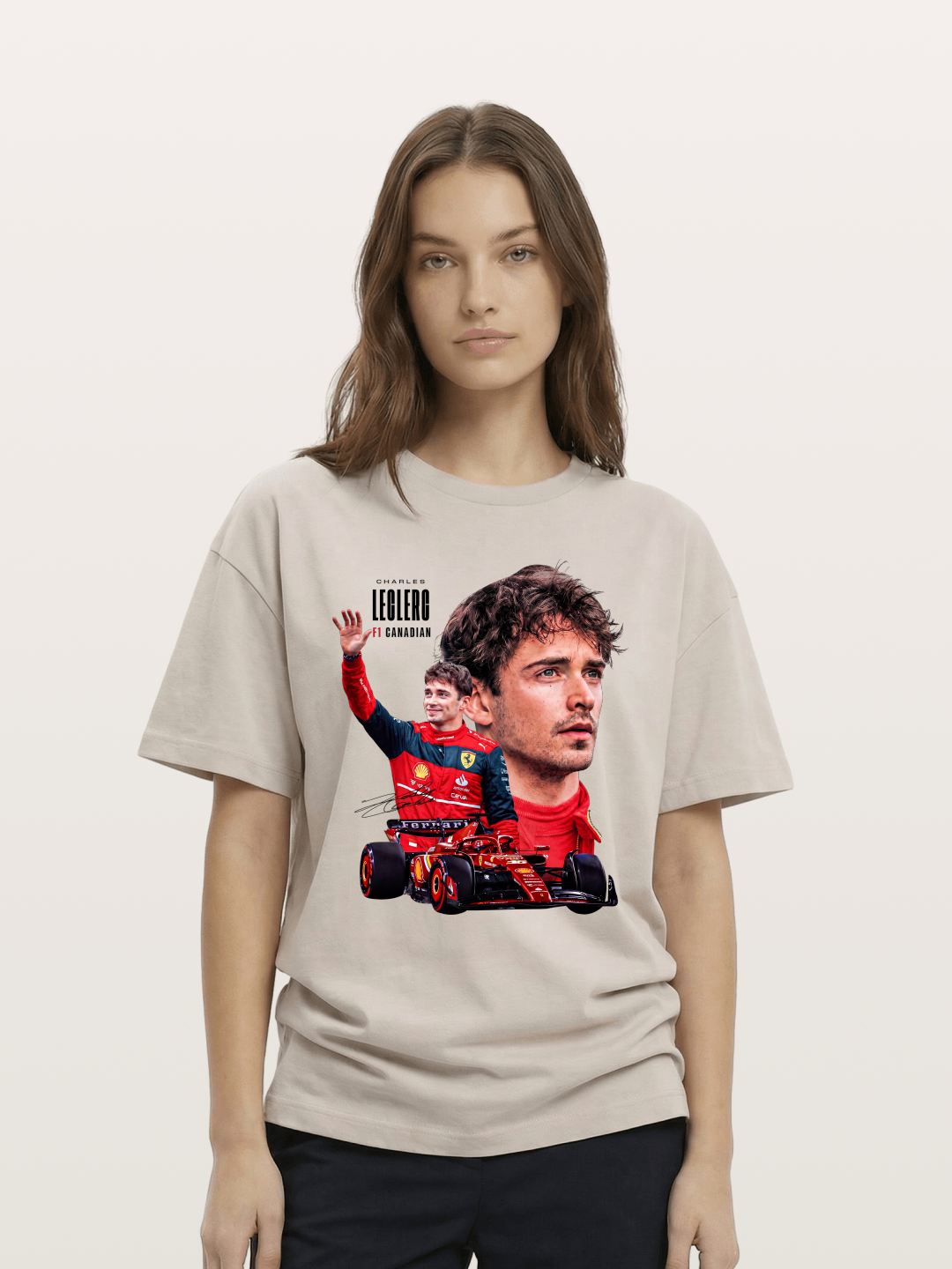 Leclerc Ferrari F1 Collage Art Cotton T-shirt