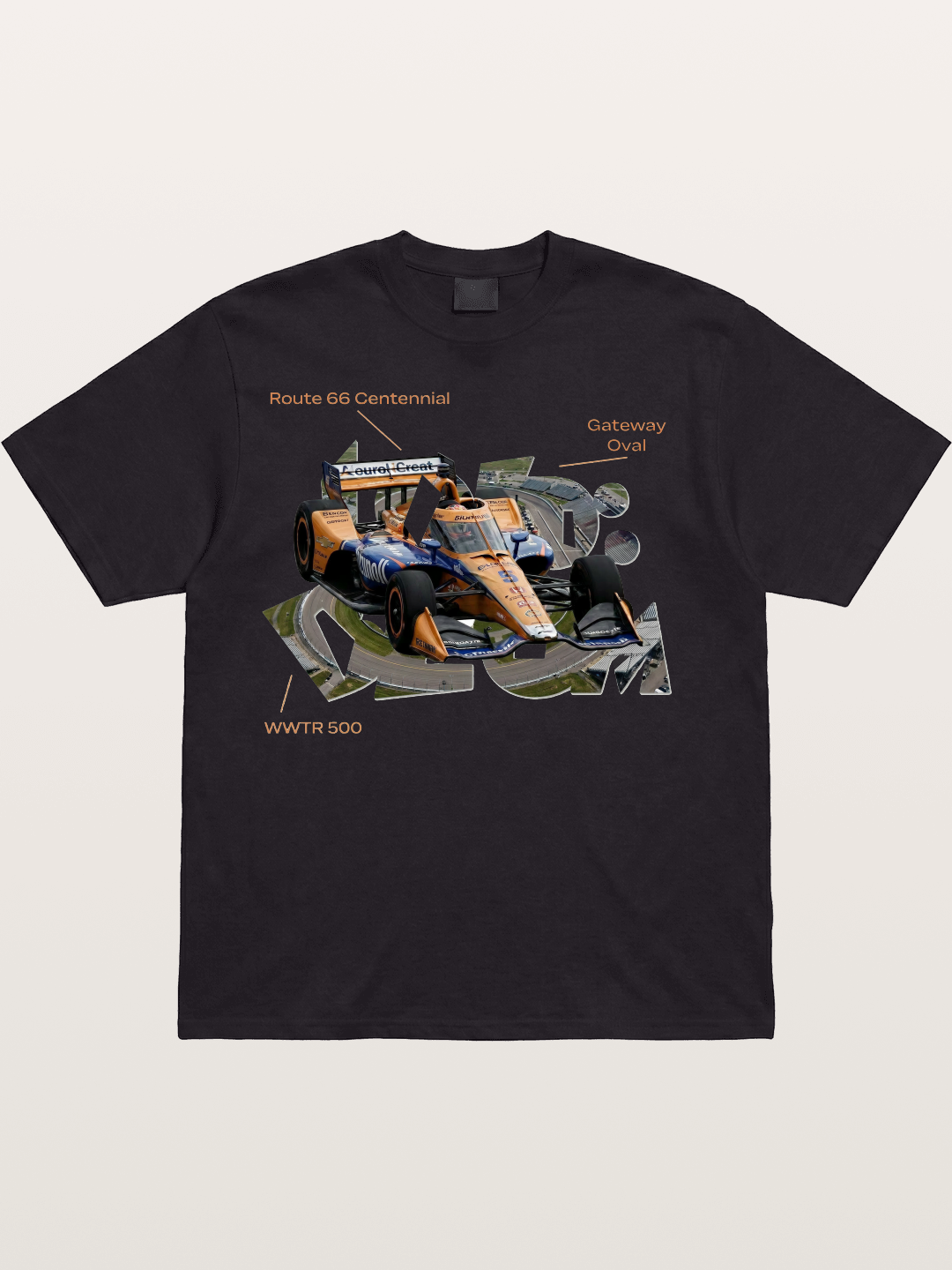 Orange IndyCar Route66 Art Cotton T-shirt