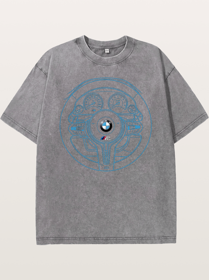 BMW M Vintage Steering Wheel Draft Washed T-shirt