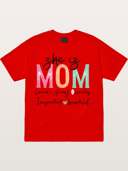 She is Mom Boho Pastel Print Cotton T-shirt