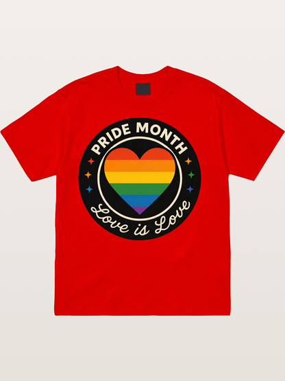 Pride Month Love Is Love Heart Badge Cotton T-shirt