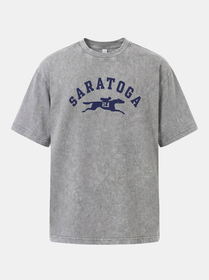 Saratoga Navy Horse Racing Mark Washed T-shirt