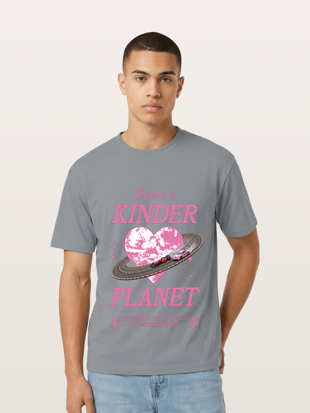 Pink Heart Earth Race Gildan T-shirt