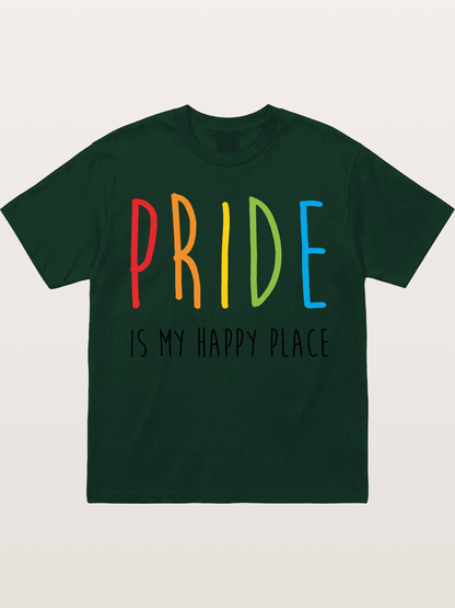 Pride Is My Happy Place Rainbow Text Gildan T-shirt