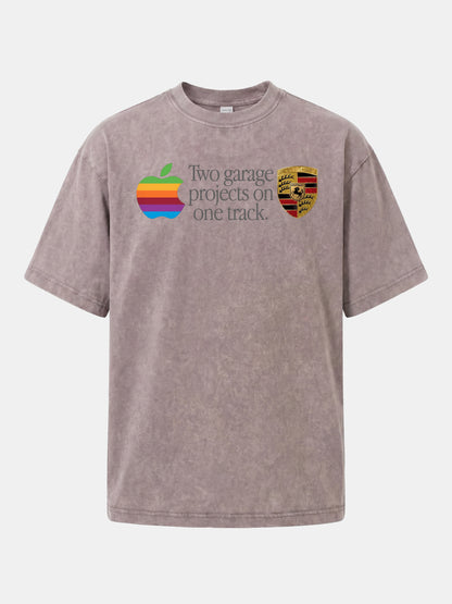 Rainbow Apple Porsche Garage Phrase Washed T-shirt