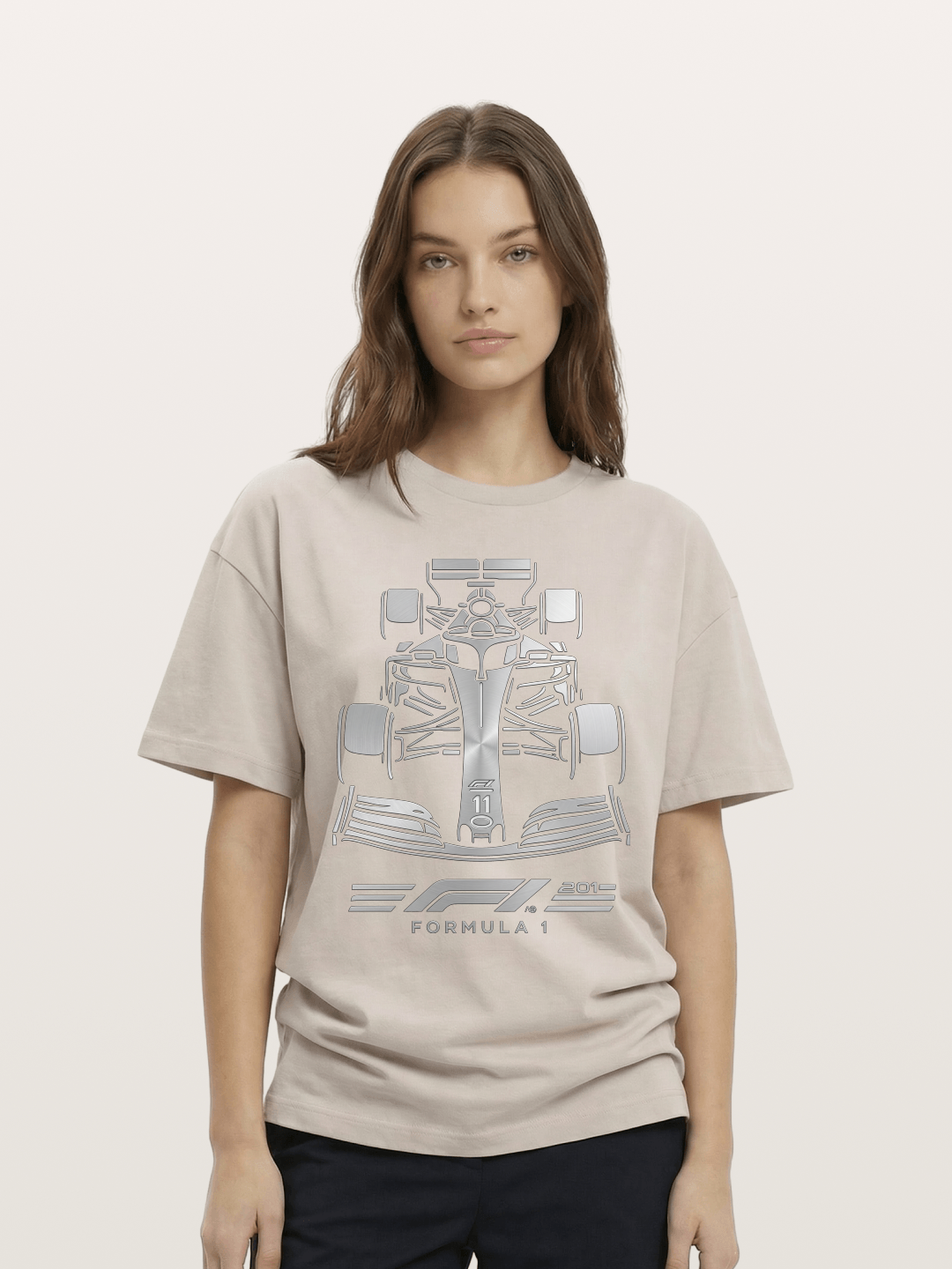 Silver F1 Car Line Art Print Cotton T-shirt
