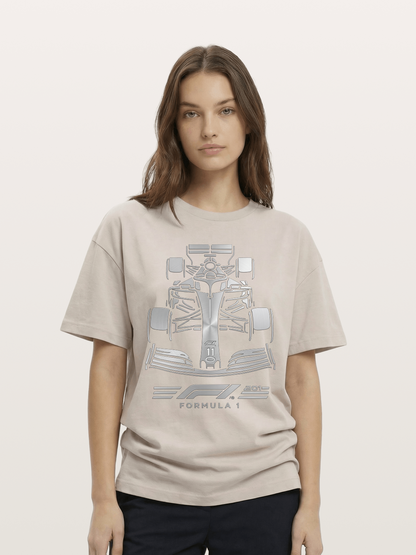 Silver F1 Car Line Art Print Cotton T-shirt
