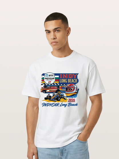 IndyCar Long Beach Vintage Art Gildan T-shirt