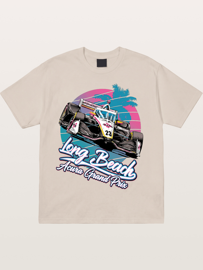 Retro Long Beach Race Graphic Cotton T-shirt