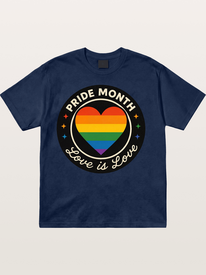 Pride Month Love Is Love Heart Badge Cotton T-shirt