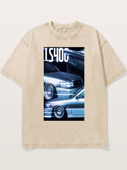 LS400 JDM Double Car Print Washed T-shirt
