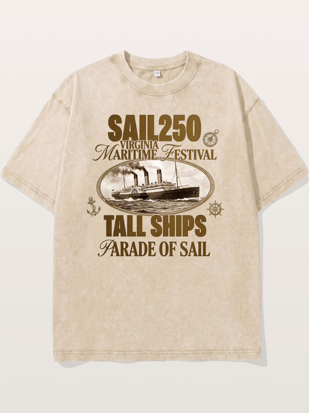 Vintage Sail Ship Maritime Print Washed T-shirt