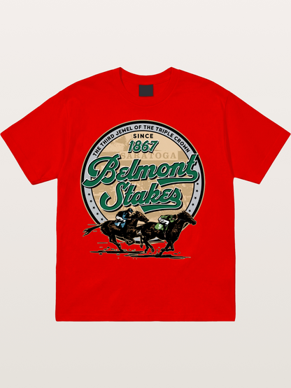 Belmont Stakes Two Horses Racing Cotton T-shirt
