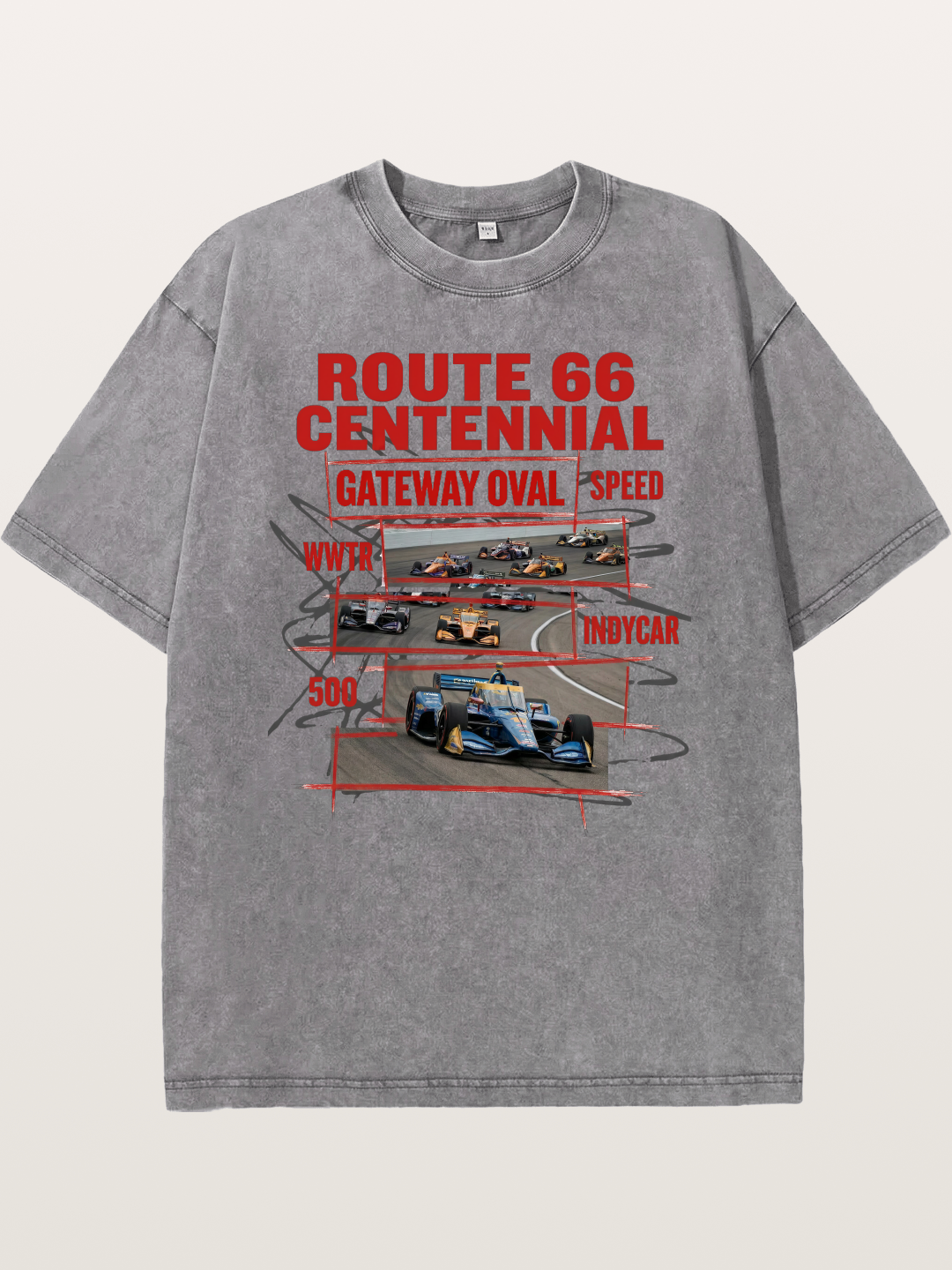 Red Sketch Route66 Race Poster Washed T-shirt