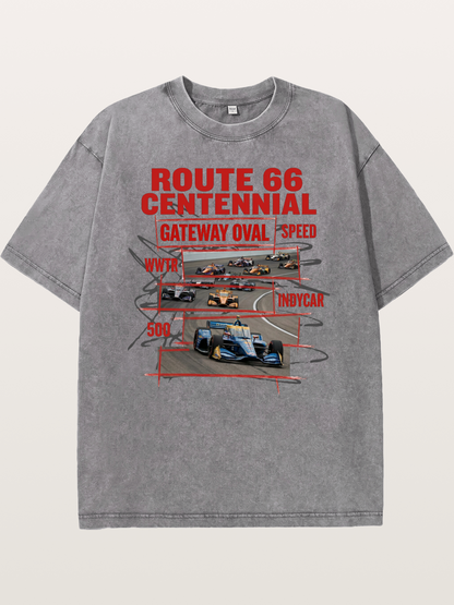 Red Sketch Route66 Race Poster Washed T-shirt
