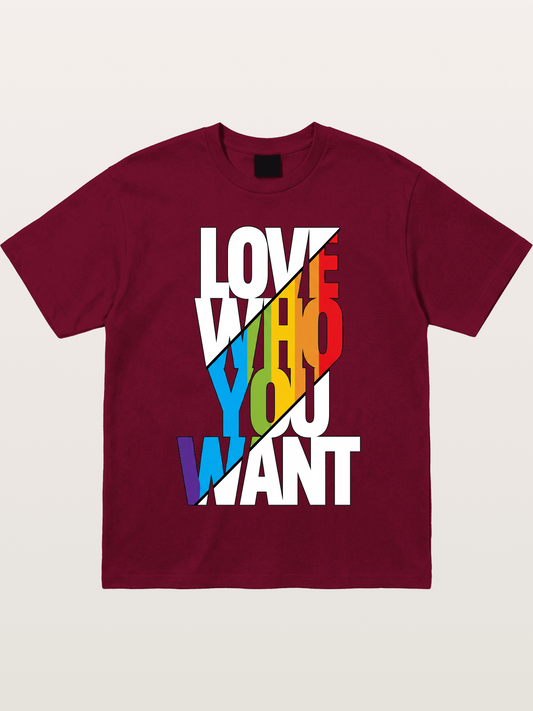 Love Who You Want Diagonal Print Gildan T-shirt