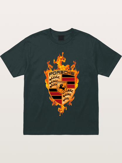 Porsche Crest Fire Flame Design Gildan T-shirt