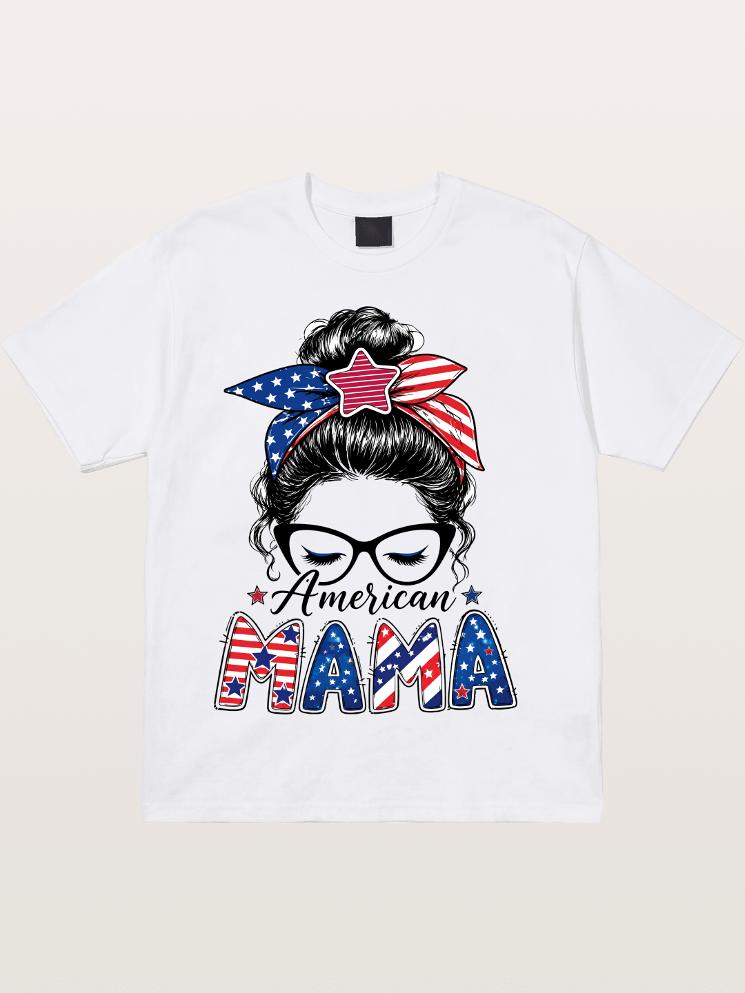 American Mama Messy Bun Art Cotton T-shirt
