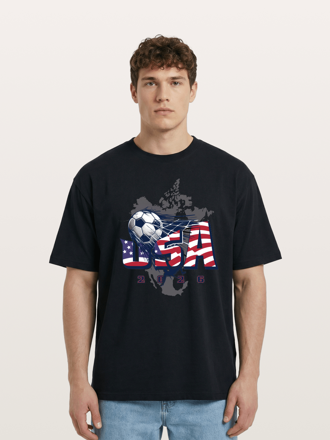 American Flag Soccer Map 2026 Cotton T-shirt