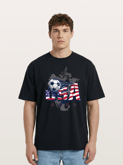 American Flag Soccer Map 2026 Cotton T-shirt