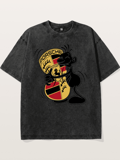 Character Hugging Porsche Crest Washed T-shirt