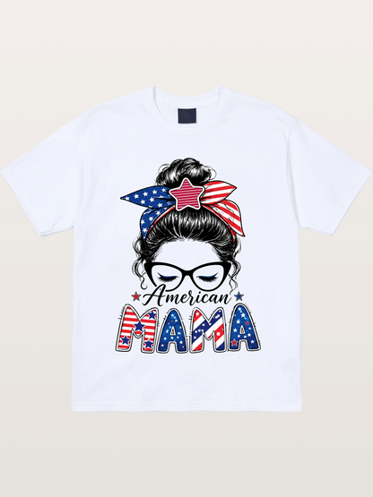 American Mama Messy Bun Art Gildan T-shirt