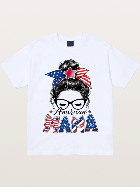American Mama Messy Bun Art Gildan T-shirt