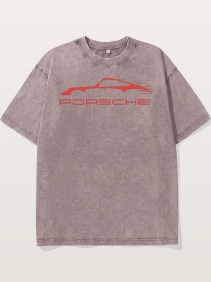 Red Porsche Silhouette Art Washed T-shirt