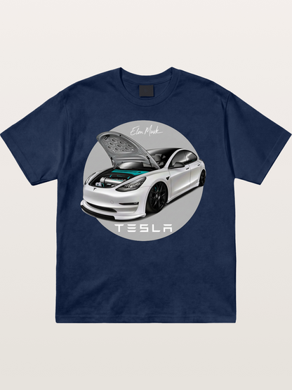 Tesla Model 3 Elon Musk Art Cotton T-shirt
