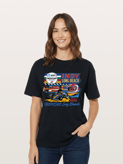 IndyCar Long Beach Vintage Art Cotton T-shirt