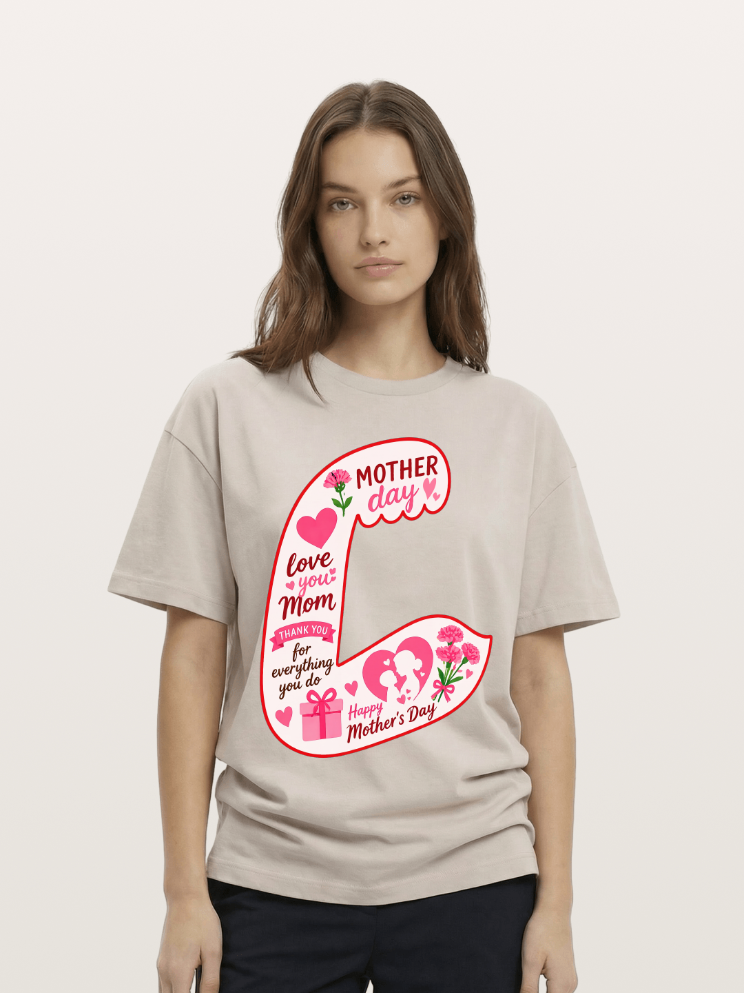 Mother's Day Love You Mom Art Cotton T-shirt