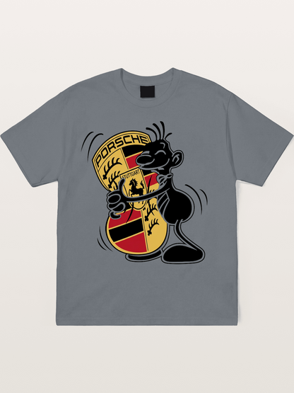 Character Hugging Porsche Crest Cotton T-shirt