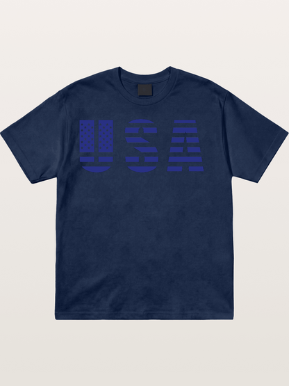 Blue Tone USA American Flag Cotton T-shirt