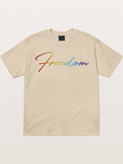 Freedom Rainbow Gradient Script Text Gildan T-shirt