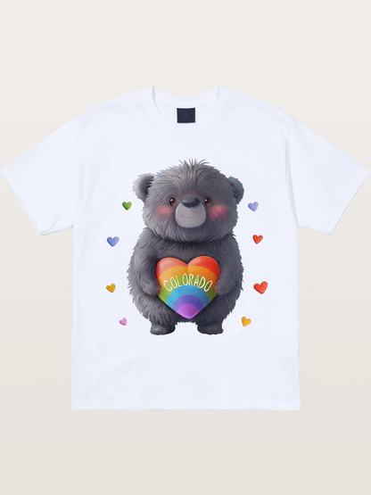 Colorado Pride Bear With Rainbow Heart Gildan T-shirt
