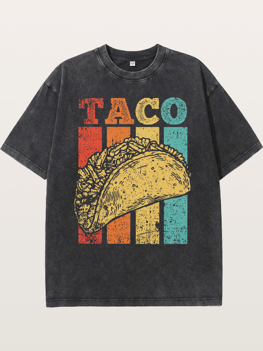 Vintage Taco Retro Stripes Food Washed T-shirt