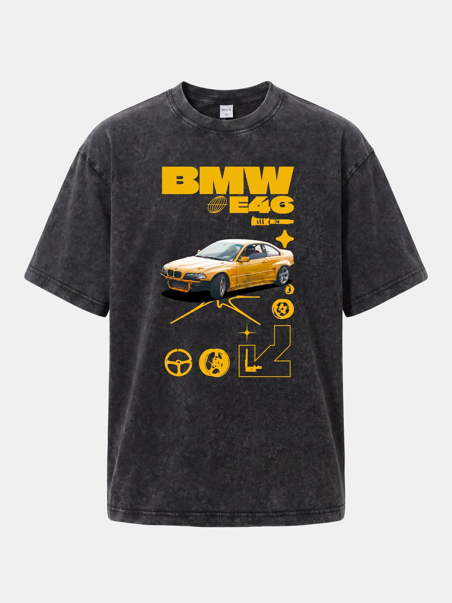 BMW E46 Yellow Tuner Print Washed T-shirt