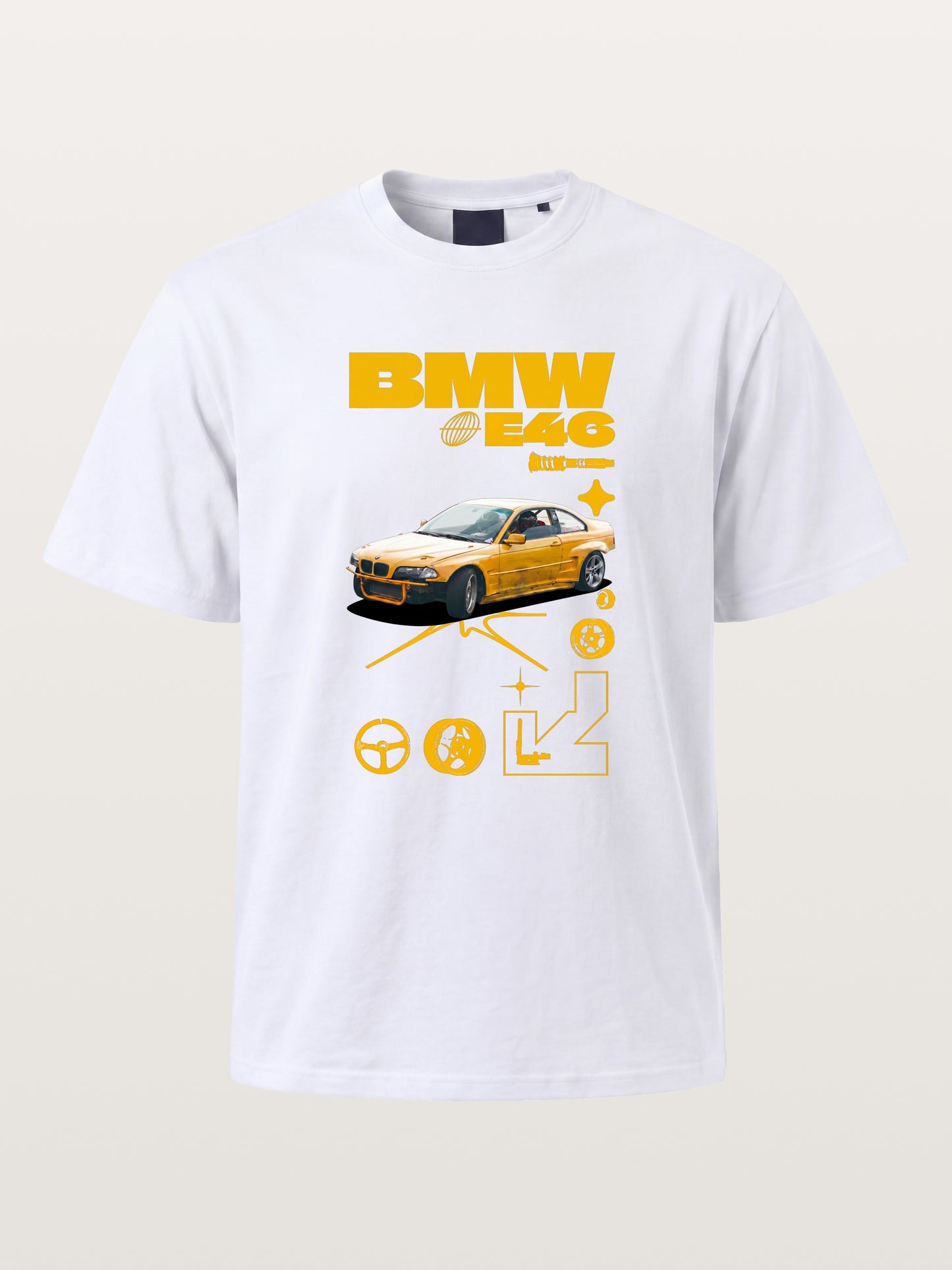 BMW E46 Yellow Tuner Print Cotton T-shirt