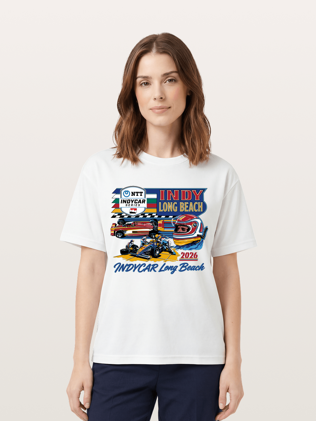 IndyCar Long Beach Vintage Art Cotton T-shirt