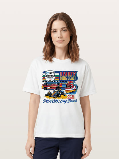 IndyCar Long Beach Vintage Art Cotton T-shirt