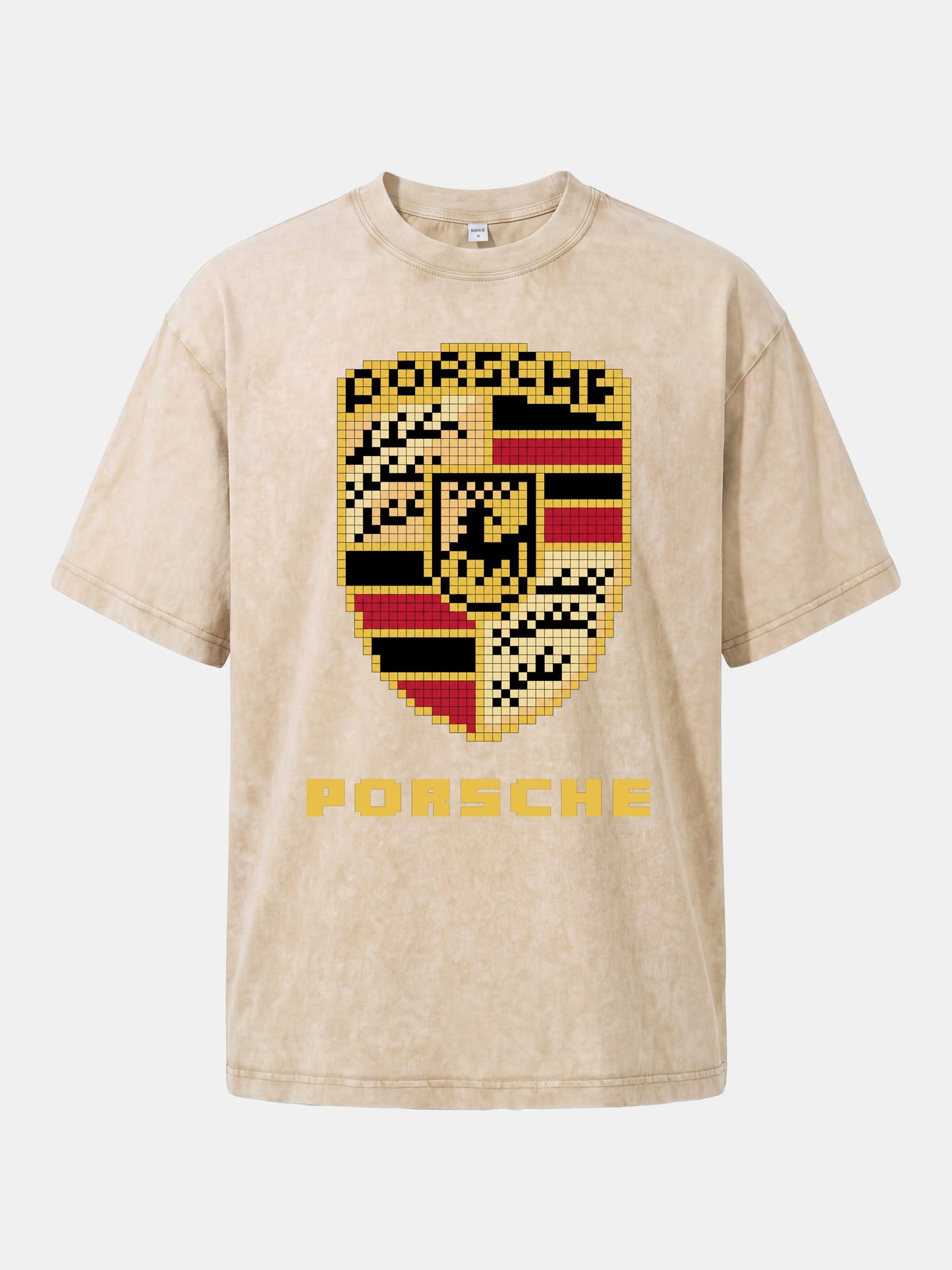Pixel Mosaic Porsche Crest Emblem Washed T-shirt