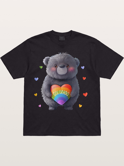 Colorado Pride Bear With Rainbow Heart Cotton T-shirt
