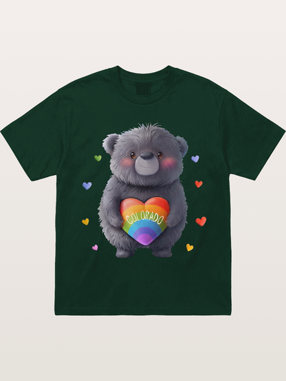 Colorado Pride Bear With Rainbow Heart Gildan T-shirt