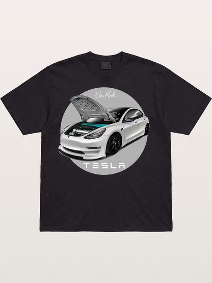 Tesla Model 3 Elon Musk Art Cotton T-shirt