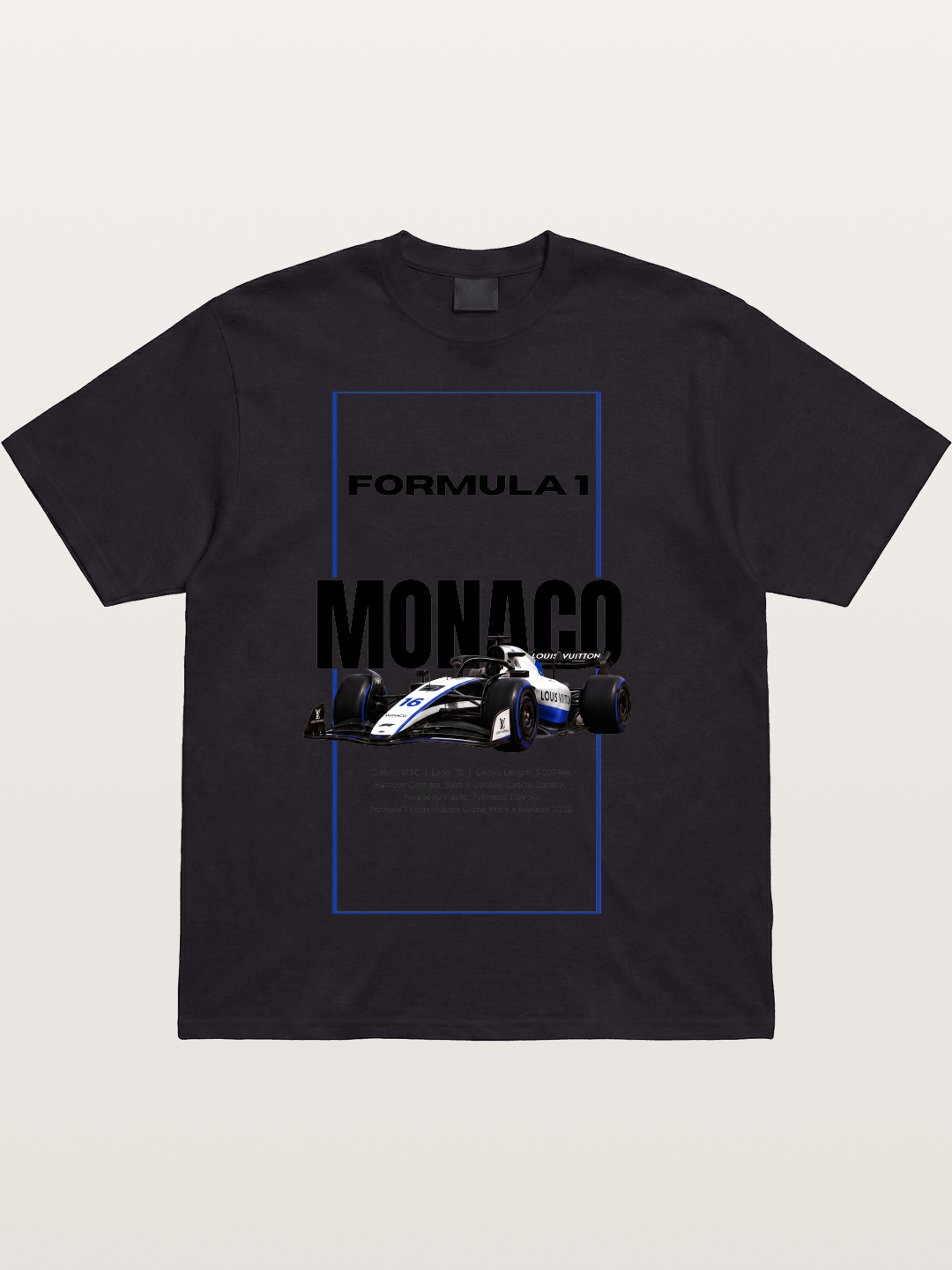 Monaco F1 LV Blue Border Print Cotton T-shirt