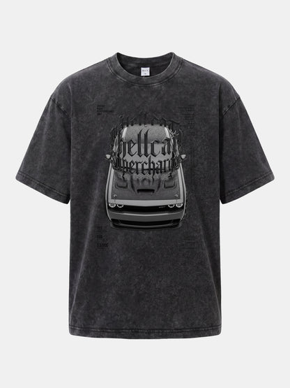 Gothic Hellcat Front View Print Washed T-shirt
