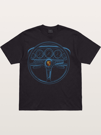 Porsche Classic Steering Wheel Blueprint Cotton T-shirt