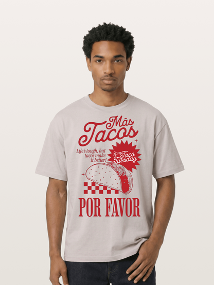Mas Tacos Por Favor Funny Retro Art Cotton T-shirt
