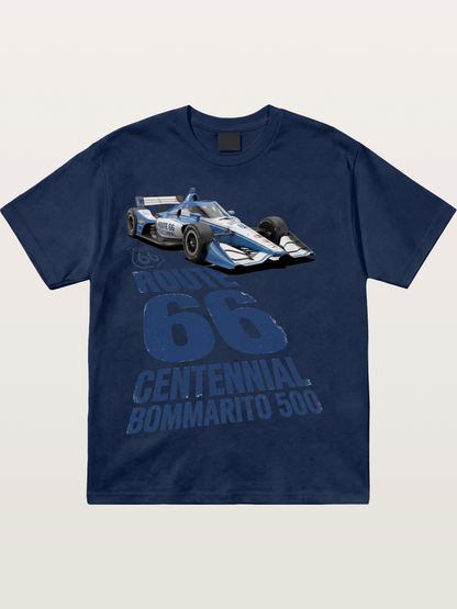 Blue IndyCar Route66 Print Cotton T-shirt