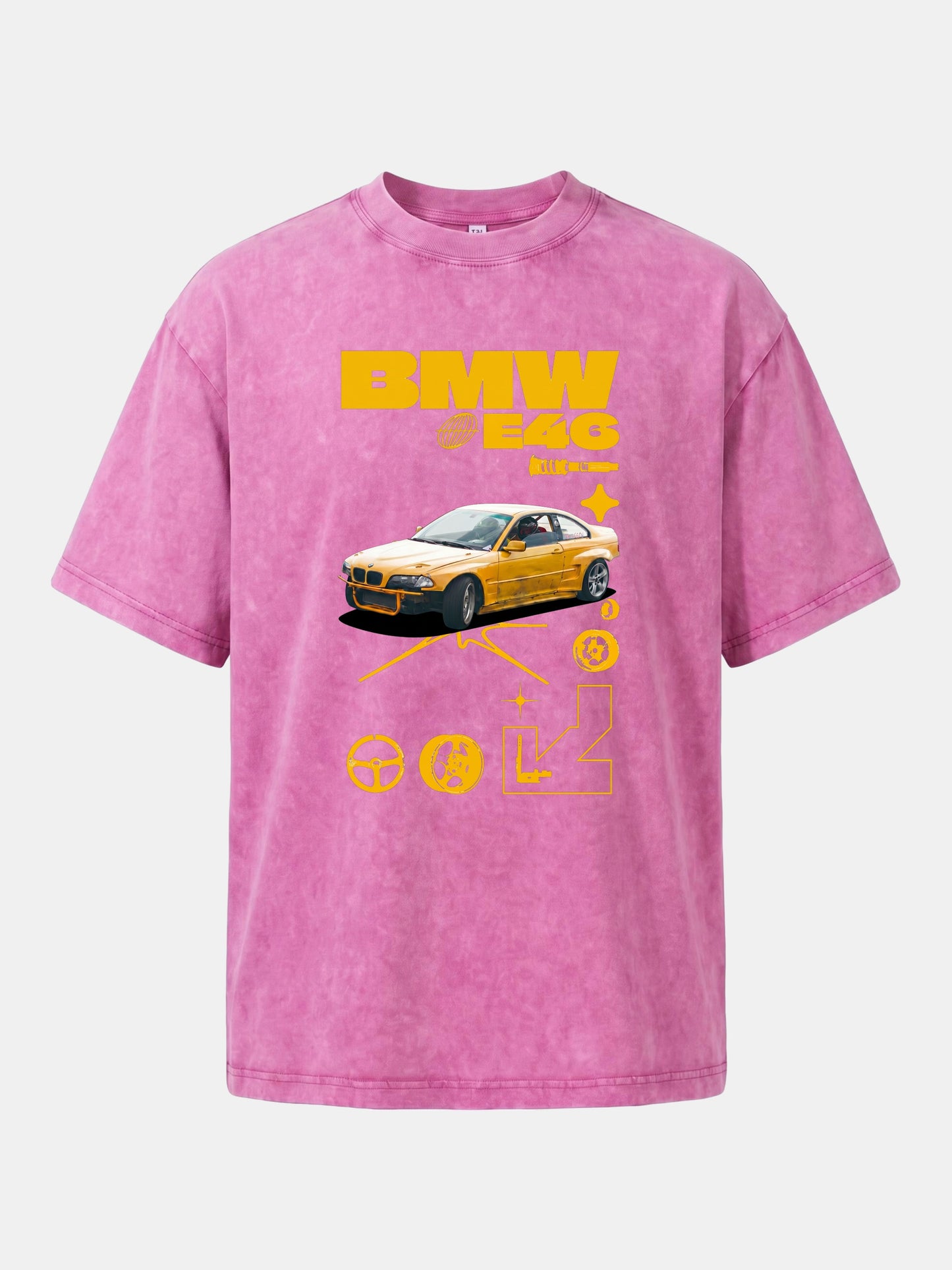 BMW E46 Yellow Tuner Print Washed T-shirt